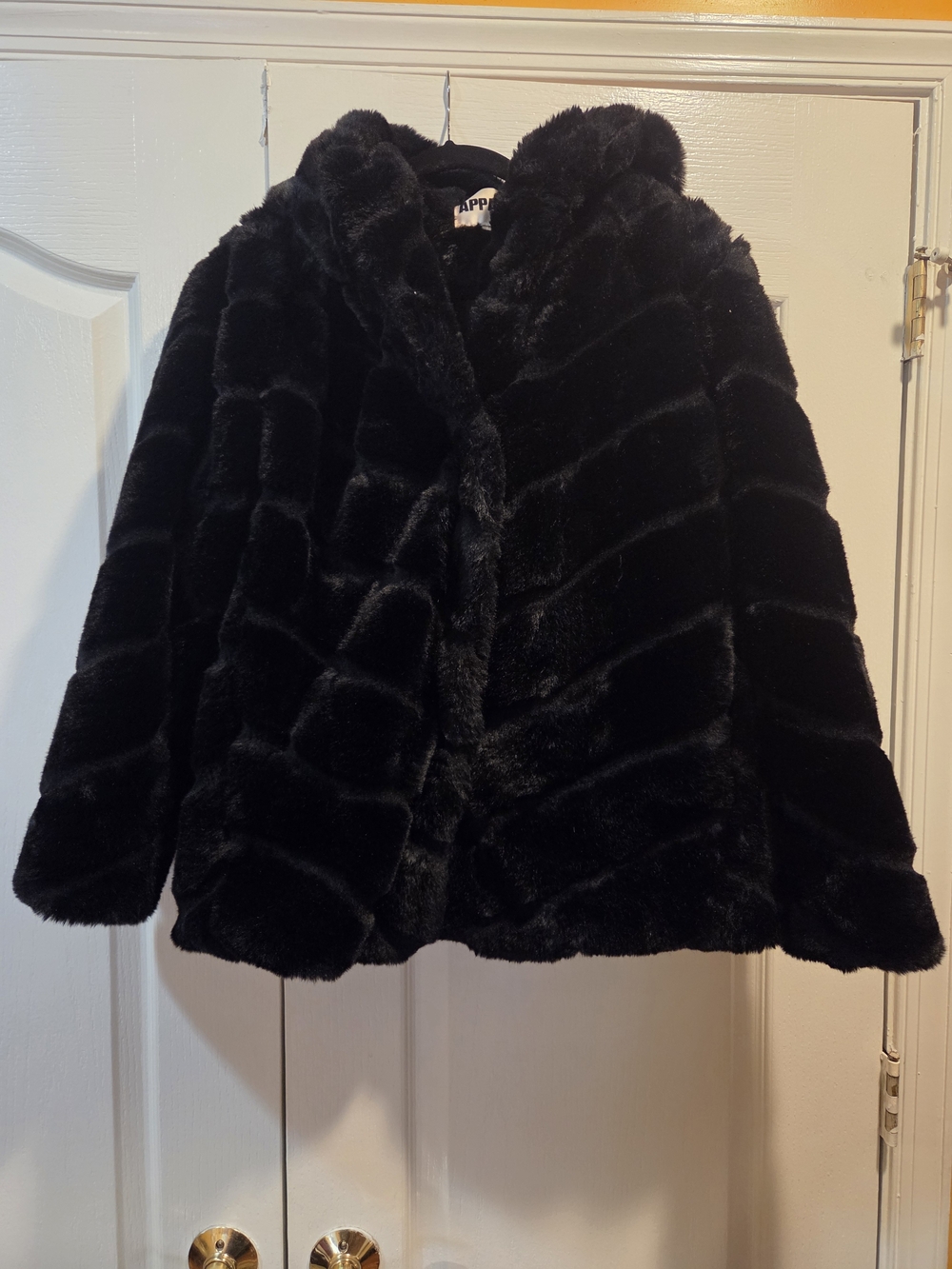 Apparis Black Faux Fur Teddy Coat with Hooded Collar